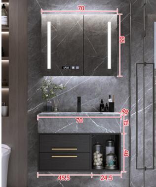 Genoa-Black Wall Mounted Bathroom vanity with Grey Quartz Top