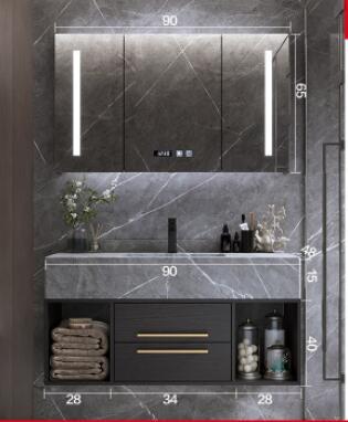 Genoa-Black Wall Mounted Bathroom vanity with Grey Quartz Top