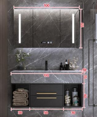 Genoa-Black Wall Mounted Bathroom vanity with Grey Quartz Top