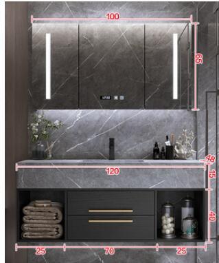 Genoa-Black Wall Mounted Bathroom vanity with Grey Quartz Top