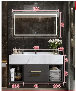 Genoa-Black Wall Mounted Bathroom vanity with Grey Quartz Top