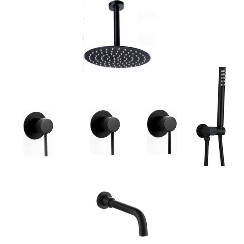 Matte Black 3 Way Seperate Volumen Control shower kit