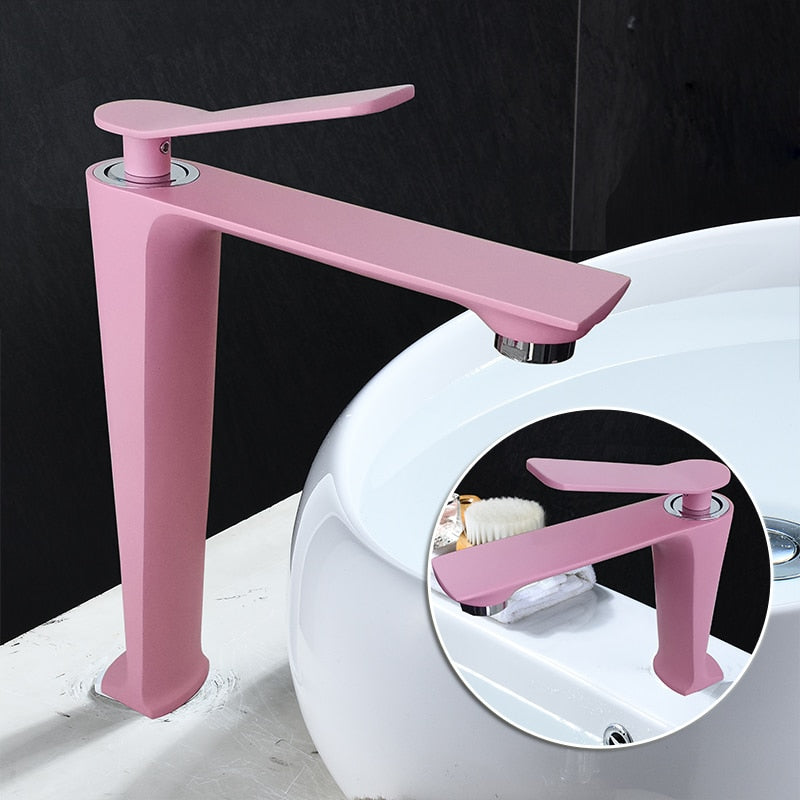 Flamingo-Pink Tall and short single hole bathroom faucet