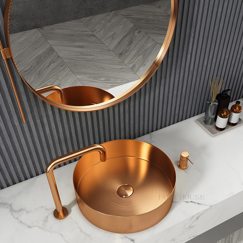 Gold-Rose Gold-Black Stainless Steel Vessel Sink Round 18 gauge