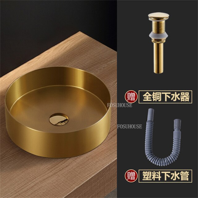 Gold-Rose Gold-Black Stainless Steel Vessel Sink Round 18 gauge