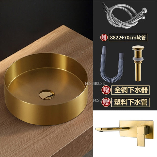 Gold-Rose Gold-Black Stainless Steel Vessel Sink Round 18 gauge