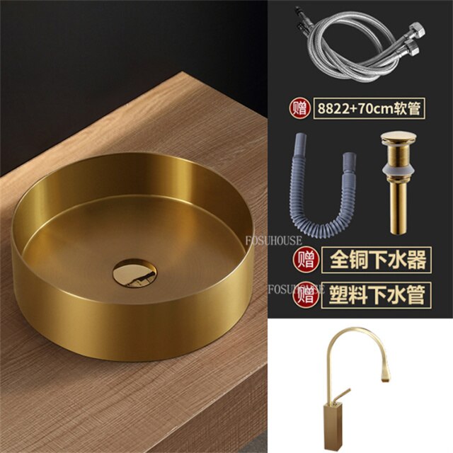 Gold-Rose Gold-Black Stainless Steel Vessel Sink Round 18 gauge