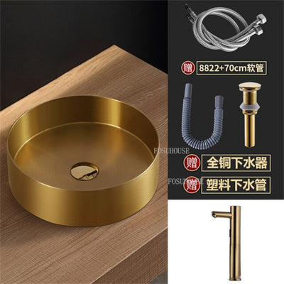 Gold-Rose Gold-Black Stainless Steel Vessel Sink Round 18 gauge