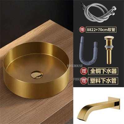 Gold-Rose Gold-Black Stainless Steel Vessel Sink Round 18 gauge