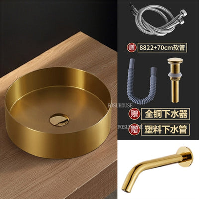 Gold-Rose Gold-Black Stainless Steel Vessel Sink Round 18 gauge