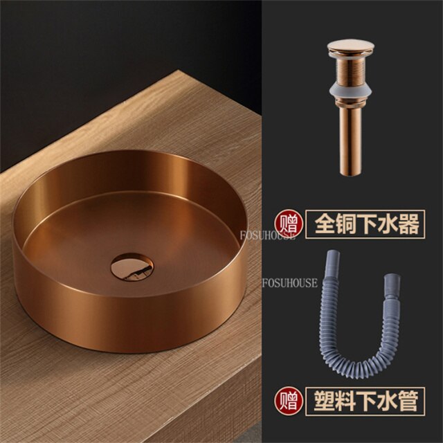 Gold-Rose Gold-Black Stainless Steel Vessel Sink Round 18 gauge