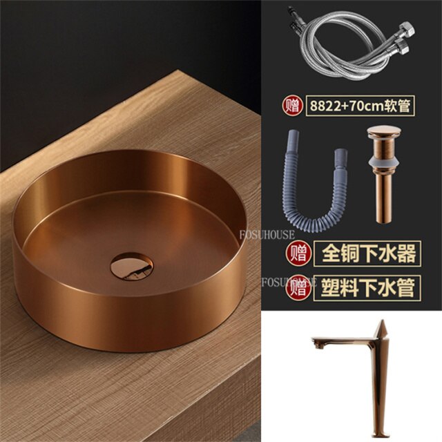 Gold-Rose Gold-Black Stainless Steel Vessel Sink Round 18 gauge