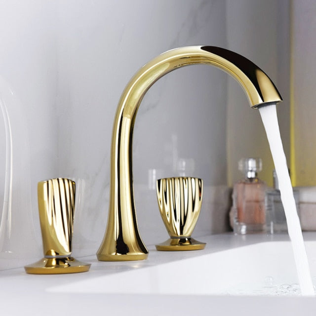 Coral-Rose Gold Polished 8" Wide Spread Bathroom Faucet