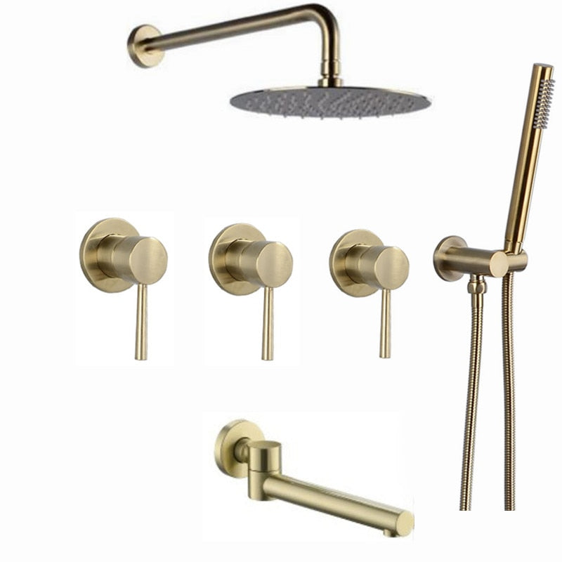 Brushed Gold Seperate Volume Control 3 Way Function Diverter Shower Kit