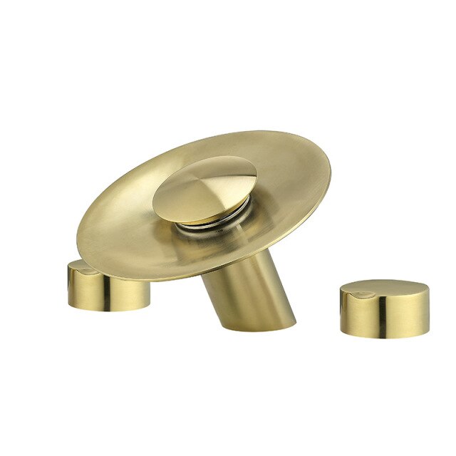 Brushed gold 8" inch wide spread waterfall bathroom faucet