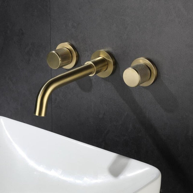 Brushed Gold Wall Mounted Bathroom Faucet