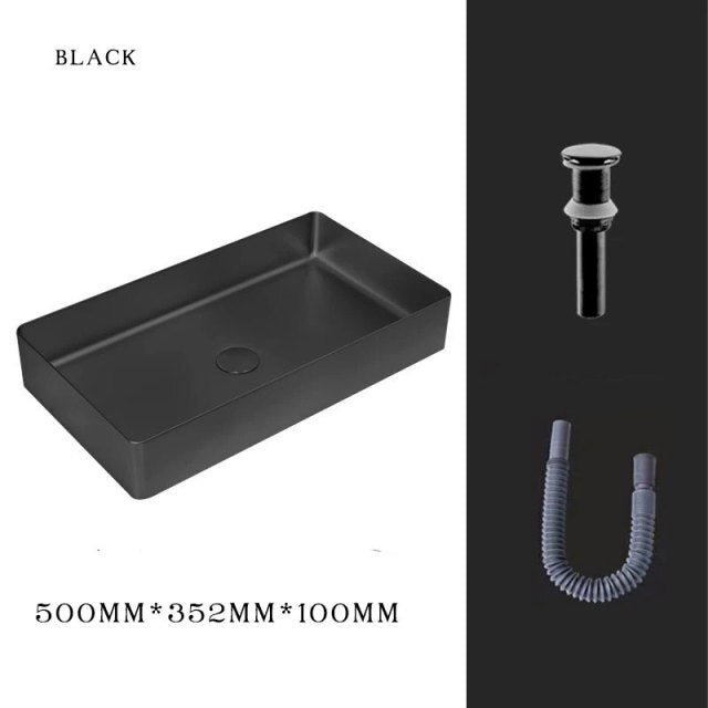 Gun Grey - Brushed Gold- Black  Rectangular Stainless Steel Sink