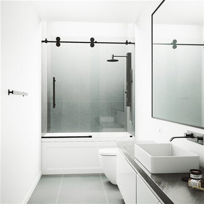 Black Matte Frameless Sliding Bathtub Shower Door 60"x60"