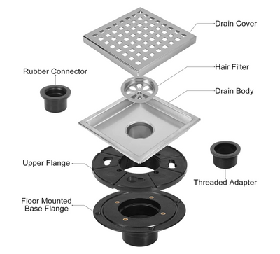 Chrome square shower drain kit