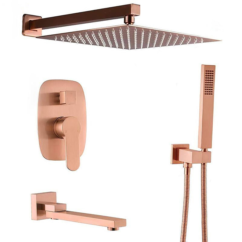 Copper Brushed Rose Gold Square 3 Way Pressure Balance Shower Kit