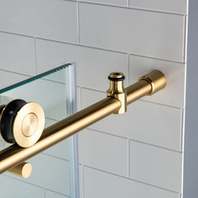 Brushed gold-SS04 frameless slide roller tempered shower glass door 10mm-size 48"x76