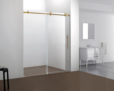 Brushed gold-SS04 frameless slide roller tempered shower glass door 10mm-size 48"x76