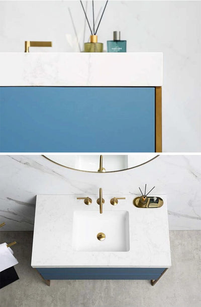 BELLA-Sky Blue/Baby blue  freestanding bathroom vanity with brushed gold steel framed trim