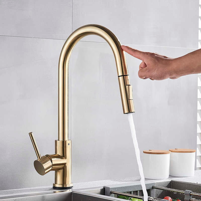 Brushed Gold Touchless Kitchen Faucet