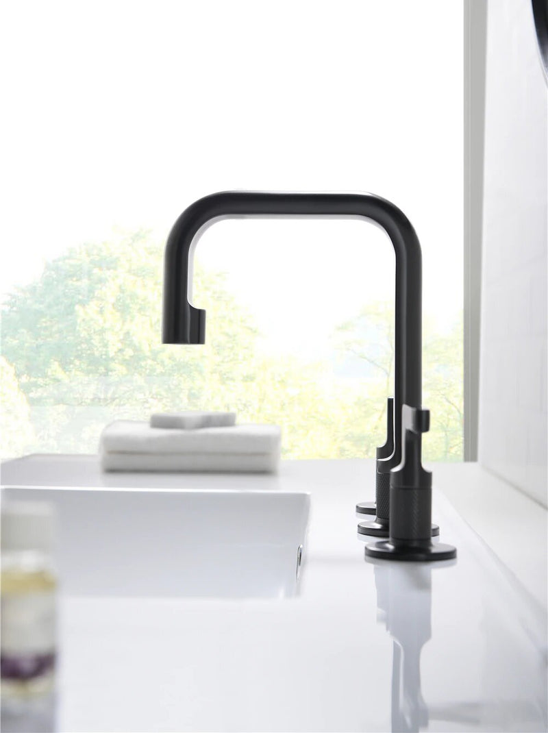 Brushed Gold - Grey Gun 8 inch wide spread faucet and deck mount tub filler