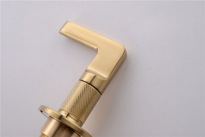 Brushed Gold - Grey Gun 8 inch wide spread faucet and deck mount tub filler