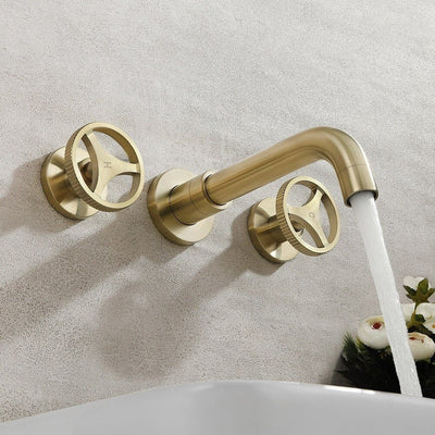 Brushed gold industrial wall mounted bathroom faucet