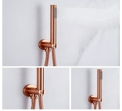 Copper Brushed Rose Gold 10" Round rain Head 2 Way Function Diverter with hand spray thermostatic  shower kit
