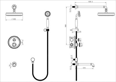 Polished Brass Gold-Victorian Industrial Style 2 and 3 Way Function Thermostatic Shower with tub filler completed Kit