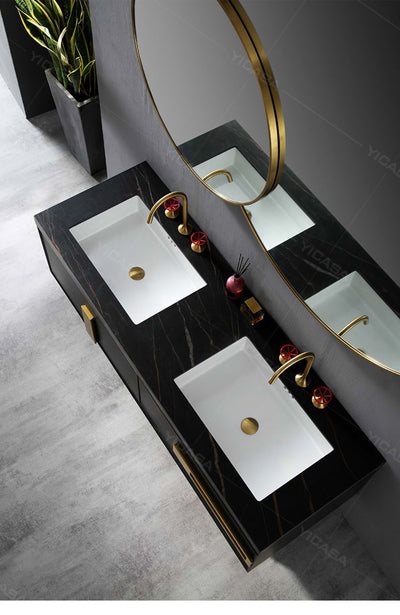 NERO-Black with brushed gold wall hung bathroom vanity 63"