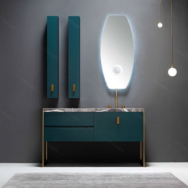 BISONI-Turquoise Green with brushed gold freestanding vanity 55" x 21"