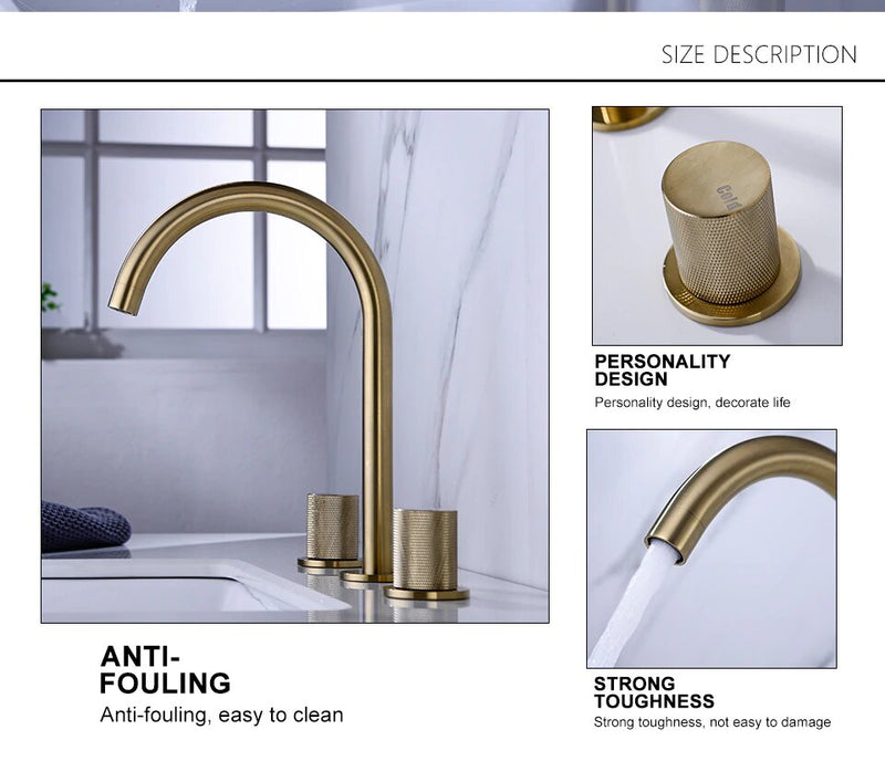 Gold Polished 8" Inch Wide Spread Faucet