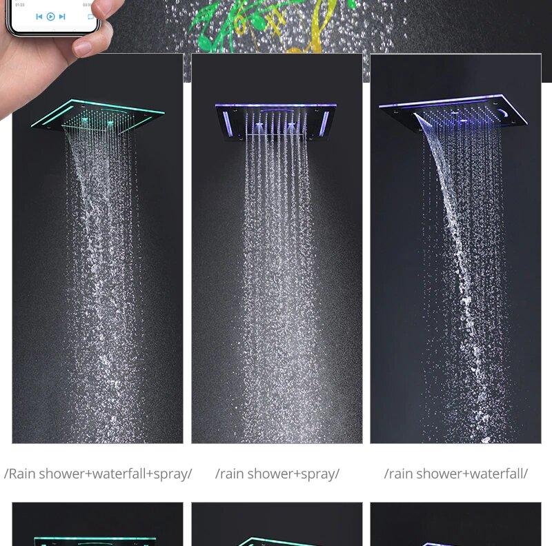 Smart LED 24" X 24" Inches Flush Ceiling Mount  Bluetooth Wifi Music Head Colorful LED Multi function Shower Kit