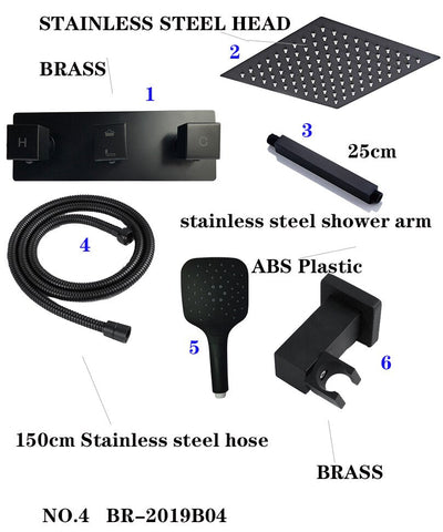 Black Matte Square 2 Way Shower Kit