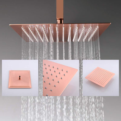 Copper Brushed Gold Shower Kit with 12" Rain Shower Head Set and Body Jets