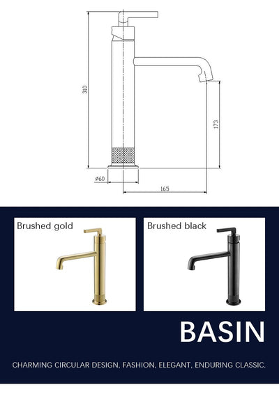 Brushed Gold - Grey Gun Tall Vessel Faucet
