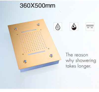 Gold Polished Ceiling Flushmount LED-Waterfall Raind Head Size  20"X 14"  or 4 Way Mixer Valve Thermostatic Shower Kit
