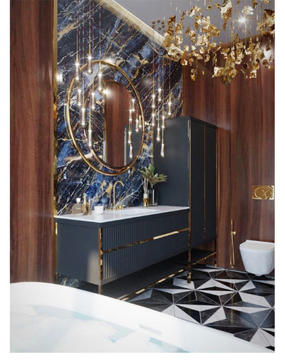 VERONA-Navy Blue with Brushed Gold Trim Freestanding Bathroom Vanity Euro Design 30"