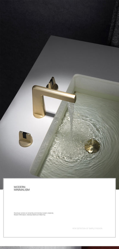 Black with brushed gold 8" inch wide spread bathroom faucet