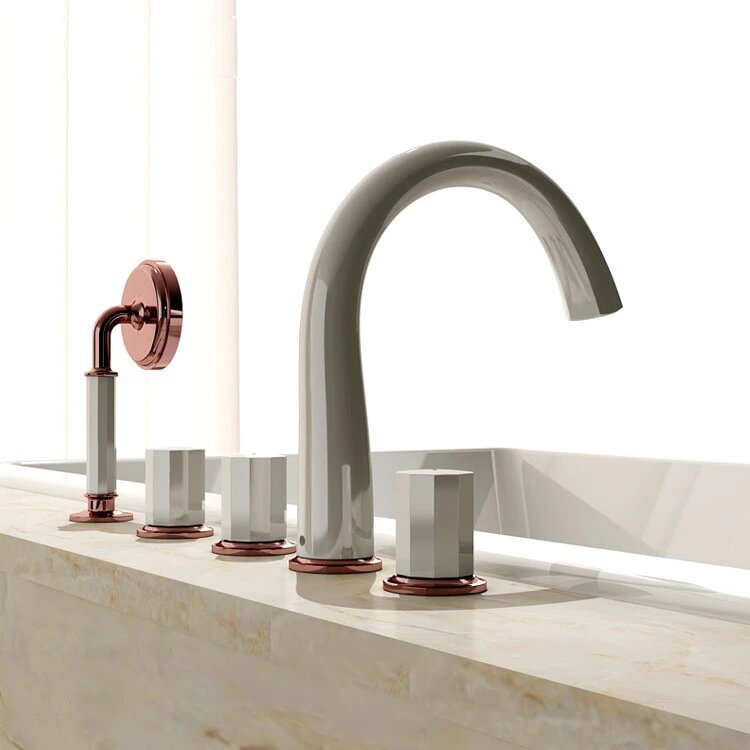 Black with rose gold- White polished with rose gold  deck mount tub filler faucet