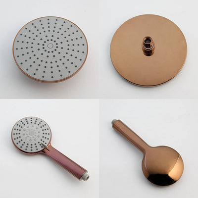 Rose gold polished round rain head with 2 way function shower kit