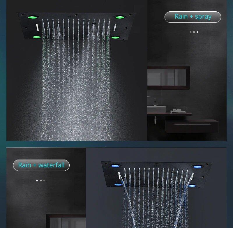 Smart LED 24" X 24" Inches Flush Ceiling Mount  Bluetooth Wifi Music Head Colorful LED Multi function Shower Kit