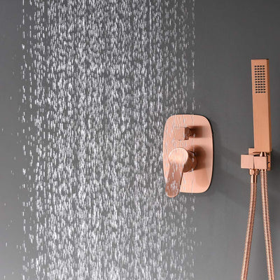 Copper Brushed Gold Shower Kit with 12" Rain Shower Head Set and Body Jets
