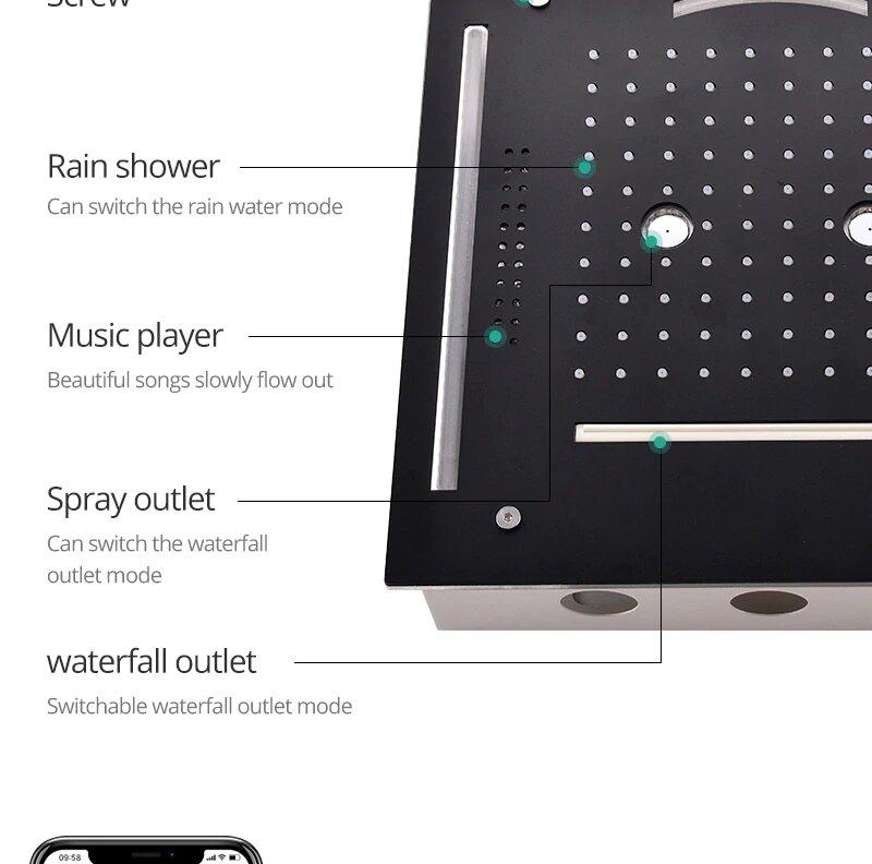 Smart LED 24" X 24" Inches Flush Ceiling Mount  Bluetooth Wifi Music Head Colorful LED Multi function Shower Kit