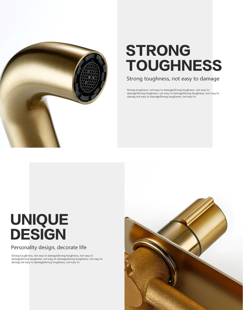 Brushed Gold Wall Mount Lavatory Faucet Single Lever