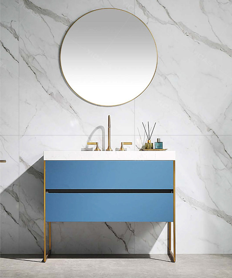 BELLA-Sky Blue/Baby blue  freestanding bathroom vanity with brushed gold steel framed trim